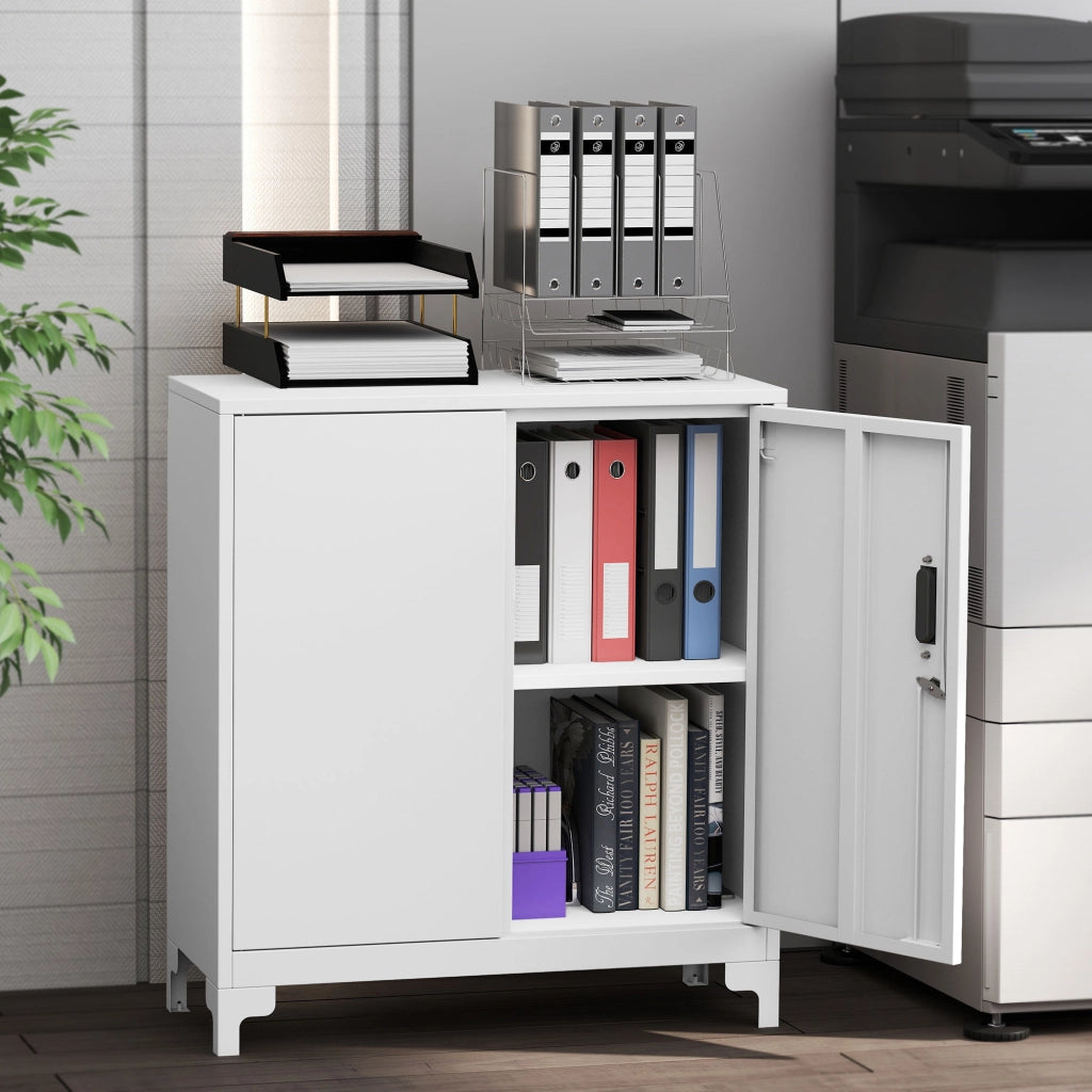 Scrivania con Ante e Ripiani ¨C Minimal ¨C Bianco 80x35x91