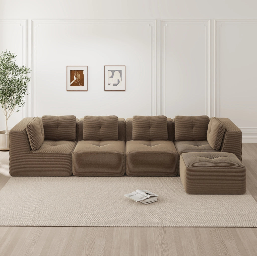 Divano modulare 386x177x69 cm in velluto a coste marrone, senza montaggio