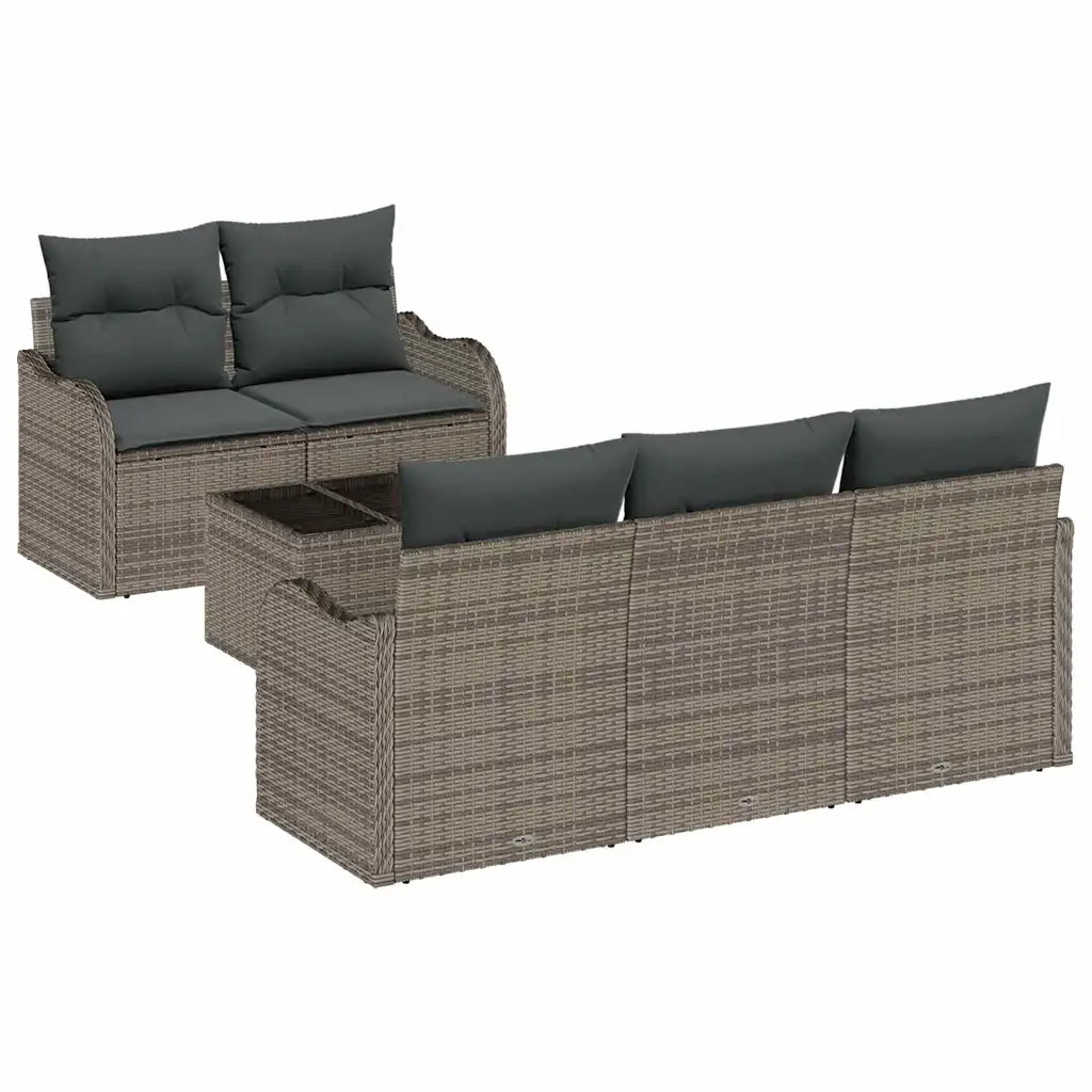 Set Divano da Giardino 6 pcs Grigio Polyrattan, Acciaio e Vetro
