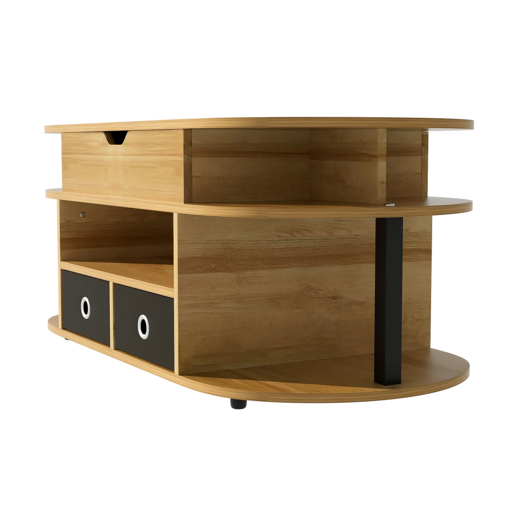 Tavolino da caff¨¨ 105x50 cm con piano sollevabile e 2 cassetti in tessuto nero
