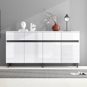 Sideboard bianco lucido con 4 cassetti, 2 ante e ripiani regolabili 160x40x68 cm