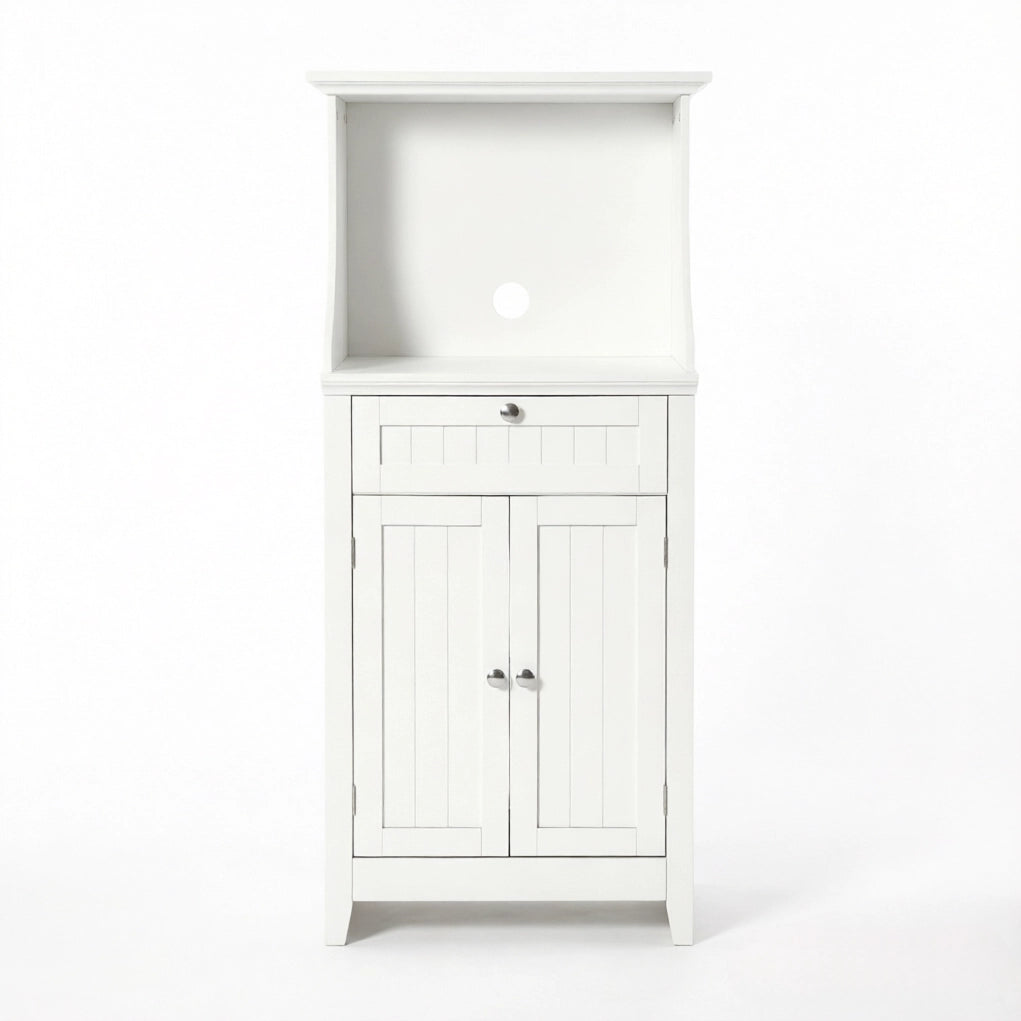 Mobiletto da cucina in MDF bianco con anta, cassetto e spazio per microonde 60x40x122,5 cm