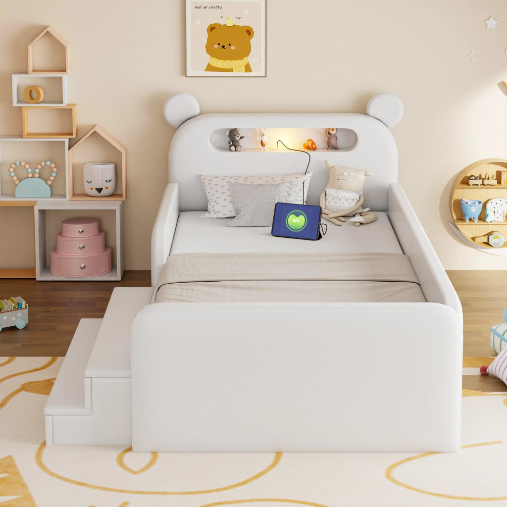 letto imbottito pelle sintetica bianco 90 x 200 cm