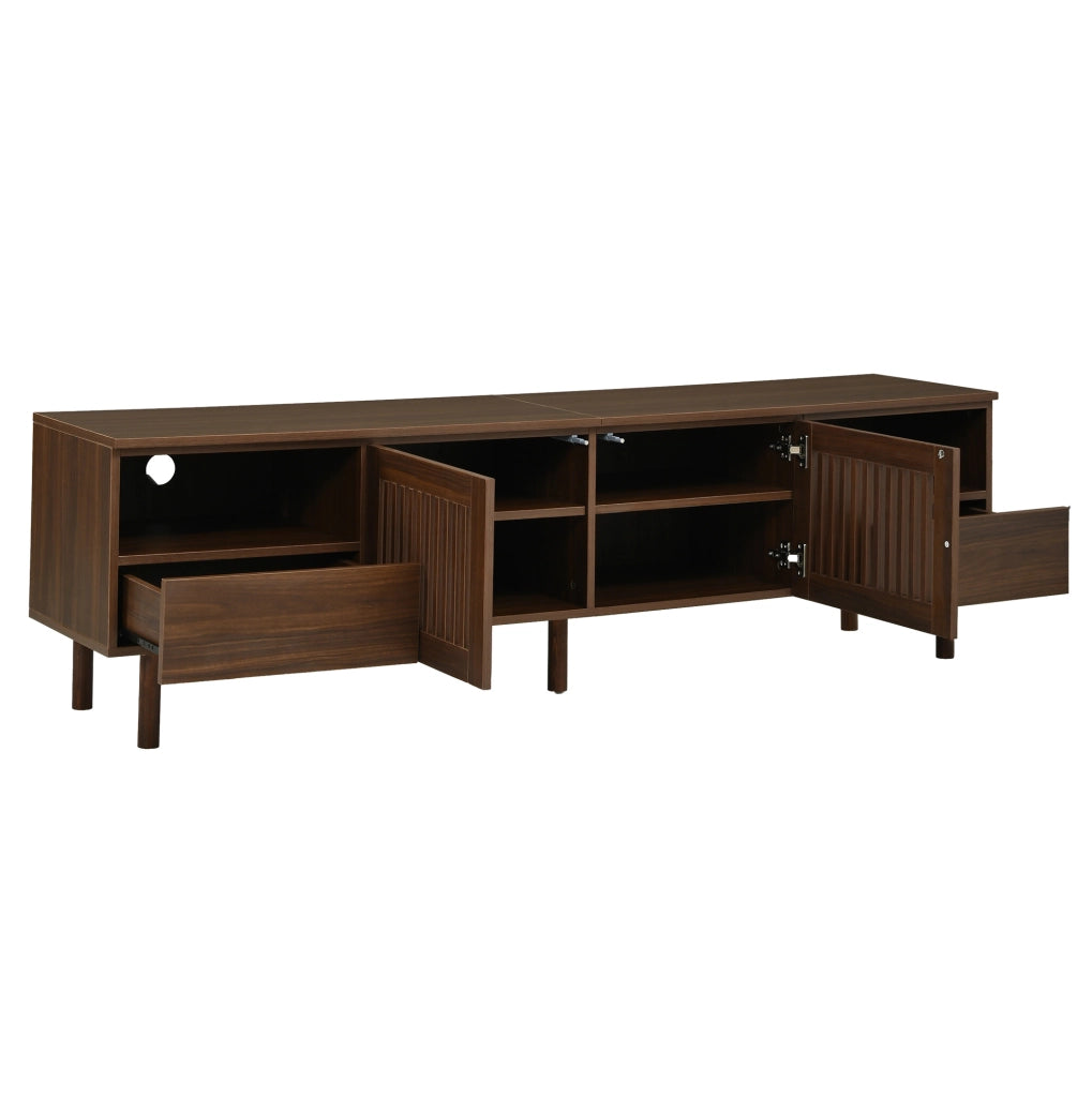 Mobile TV ULEVR 180x40x51 cm con 2 ante a griglia, 2 cassetti e vani aperti, MDF color noce