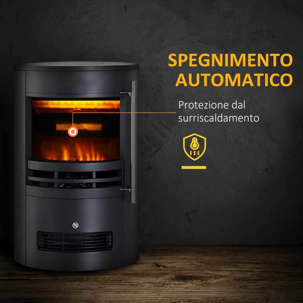 Camino Elettrico da Terra 900W/2000W con Effetto Fiamma,Caminetto Elettrico con Temperatura Regolabile e Protezione da Surriscaldamento,41x41x64.5cm,Nero