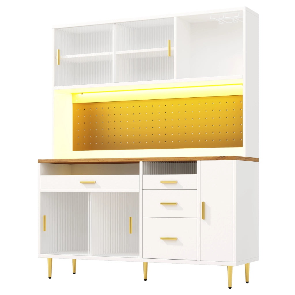 Armadio da cucina con illuminazione LED; MDF e vetro bianco