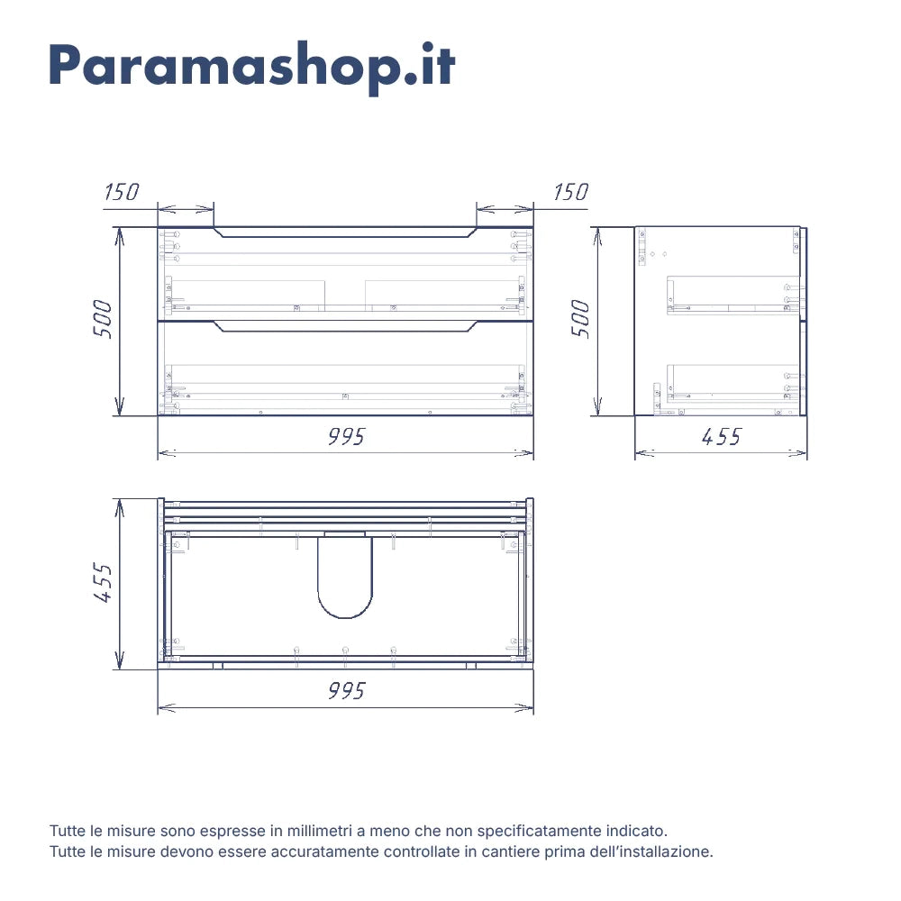 Mobile bagno sospeso 100cm sabbia opaco due cassetti soft-close con lavabo bianco lucido | Bako