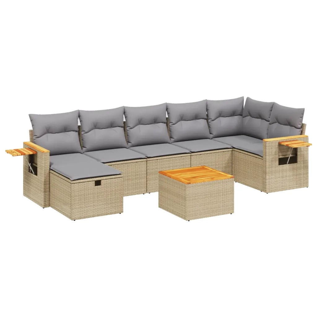 Set Divano da Giardino 8 pz con Cuscini Beige Misto Polyrattan