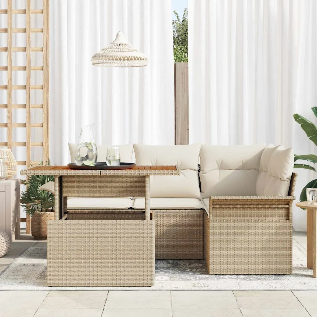 Set Divano da Giardino 5 pcs Beige Poly Rattan