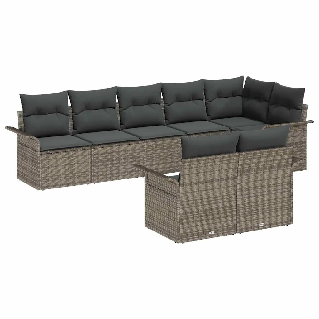 Set Divano da Giardino con cuscino 8 pcs Grigio polyrattan 3345409