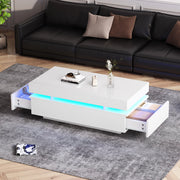 Tavolino da caffè LED con 2 cassetti e vani contenitore, superficie lucida, per soggiorno, 100 × 50 × 35 cm