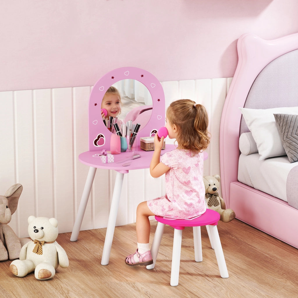 Tocador per Bambini con Specchio e Sgabello ¨C Minimal ¨C Rosa