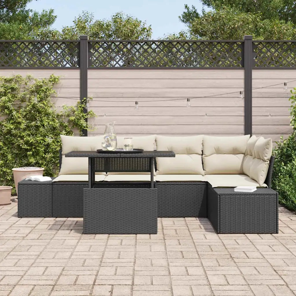 Set Divano da Giardino con cuscino 6 pcs Nero Poly Rattan