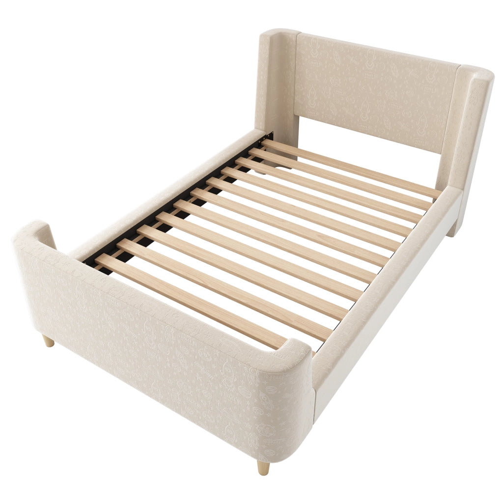 Letto imbottito in velluto beige 90x200 cm