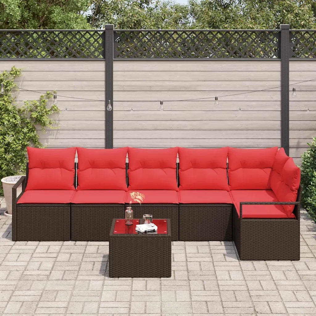 Set Divano da Giardino 7 pcs Marrone e Rosso polyrattan 3355083