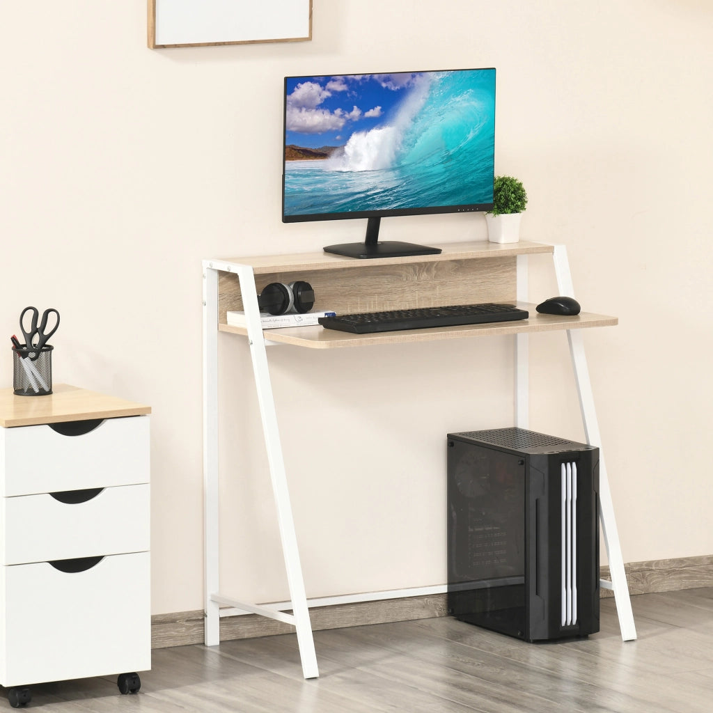 Scrivania dritta con passacavi e ripiano in MDF; struttura in metallo bianca; per studio 84 × 45 × 85 cm