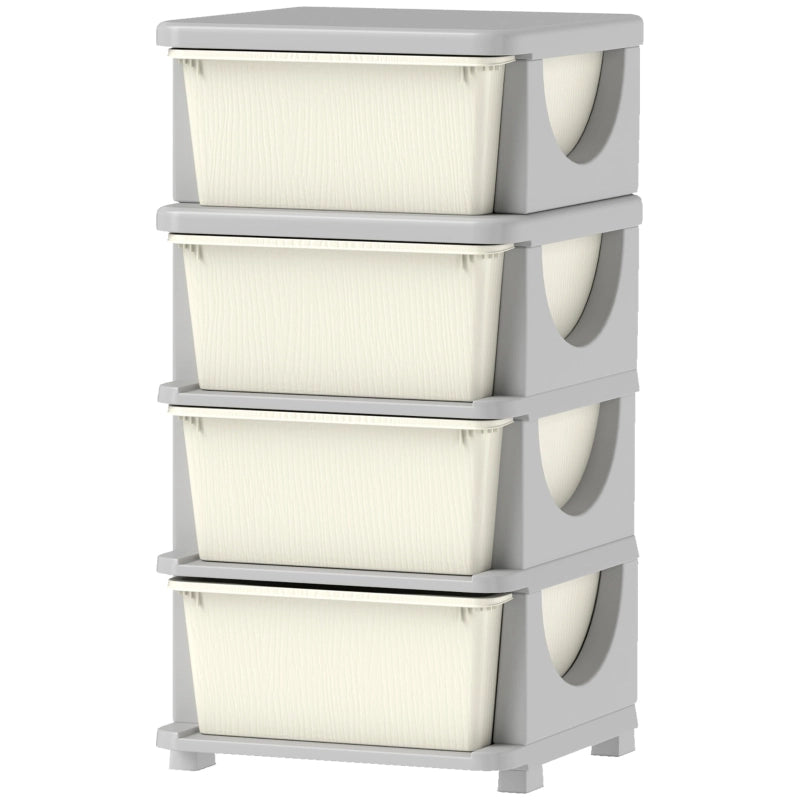 Scatole portaoggetti per bambini, 4 grandi cassetti, bordi arrotondati, plastica, 37x37x76 cm, bianco crema