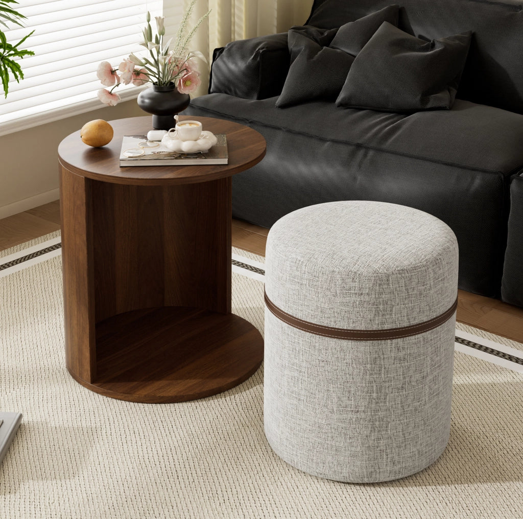 TAVOLO Laterale Rotondo con Sgabello Integrato 38x38x47,5 cm MDF Noce