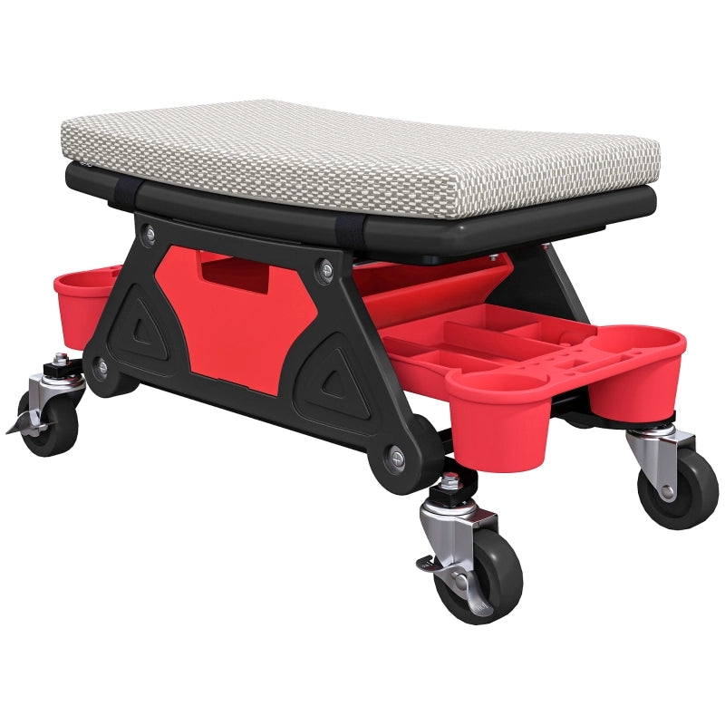 Sgabello da officina con ruote, cassetto portaoggetti, altezza 35 cm, sgabello con ruote, portata fino a 135 kg, sgabello da lavoro, sedile con