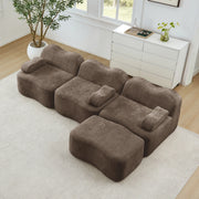 Divano angolare modulare ULEVR in velluto marrone con pouf collegabile, imbottitura in schiuma 32D