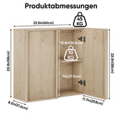 Mobiletto da bagno sospeso con doppia anta senza maniglie in effetto rovere, 60x22x58 cm