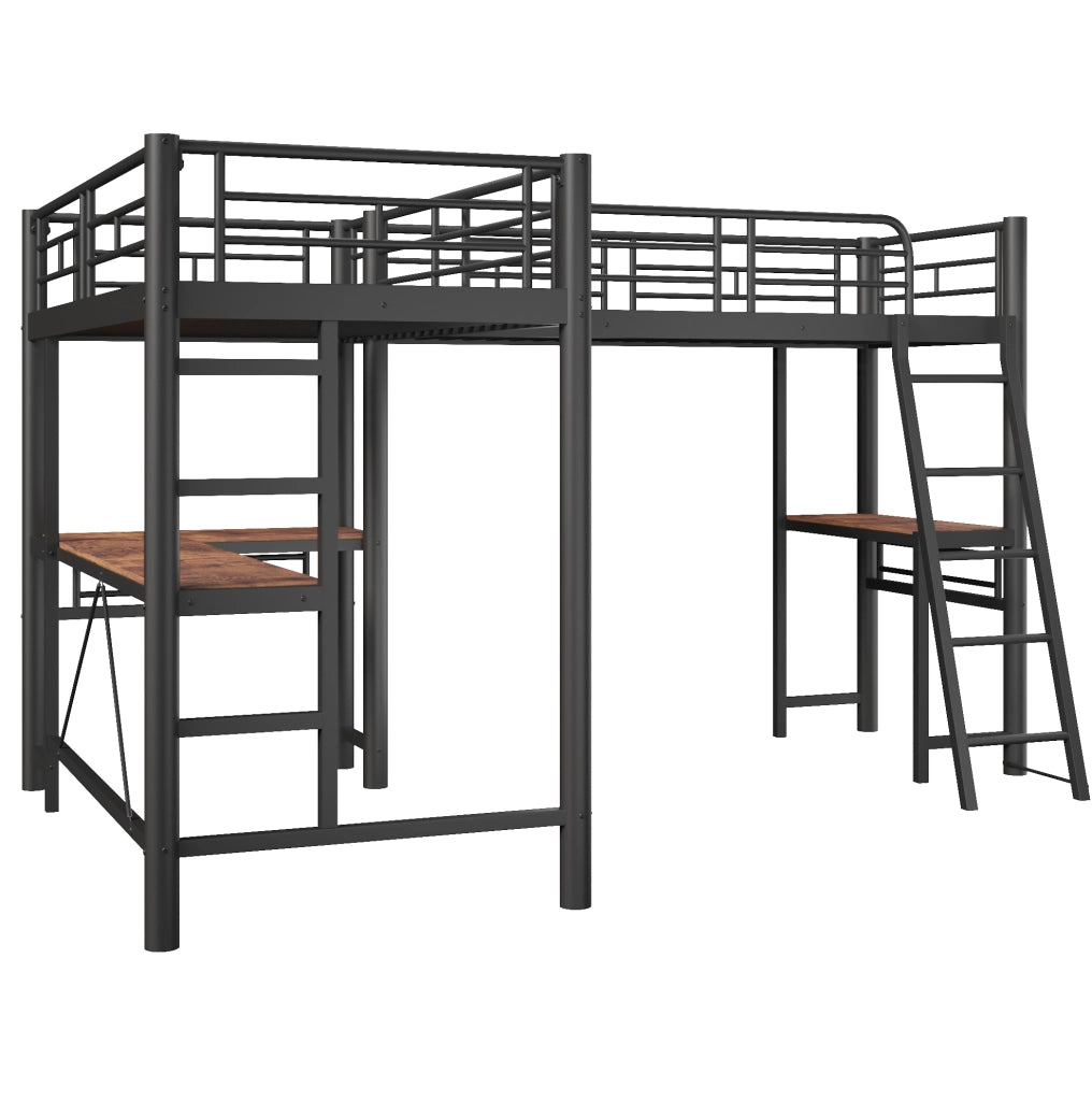 Letto a soppalco 90x200 cm con scrivania; doppia scala e sponde alte nero HOMVRA