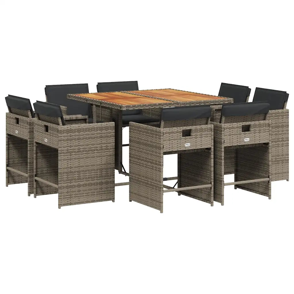 Set da Pranzo da Giardino 9 pz con Cuscini in Polyrattan Grigio 3211202