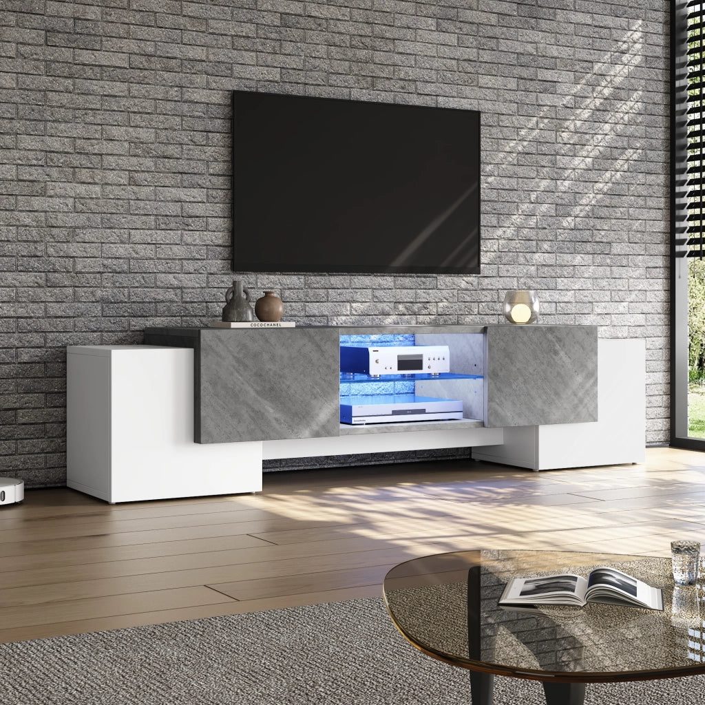 Mobile TV bianco e grigio 180 cm con illuminazione LED