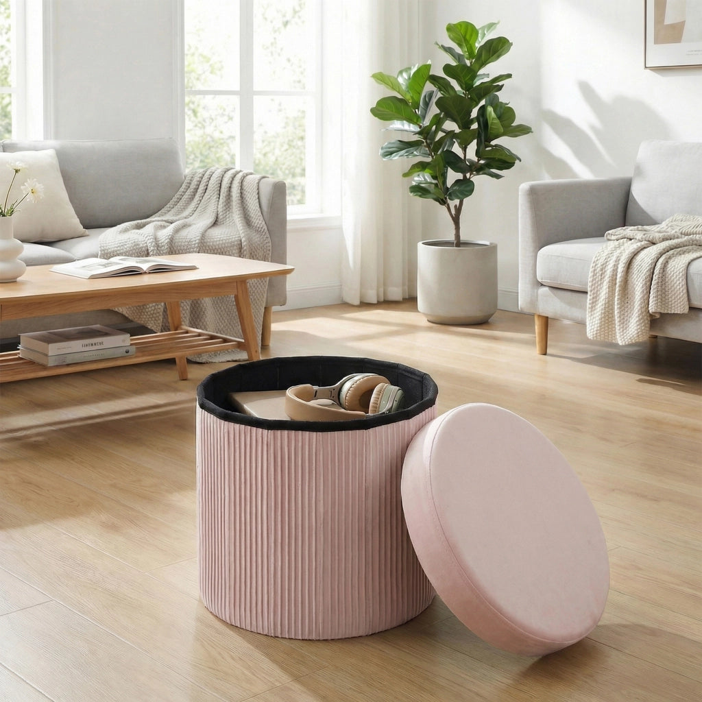 Pouf con contenitore ¨C zephmum ¨C rosa, velluto, 38x38x38 cm