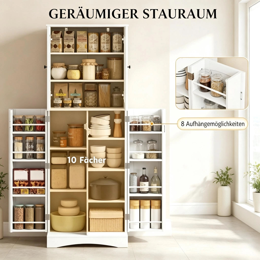 Mobile contenitore da cucina con vetrine in acrilico; ripiani regolabili e ante con chiusura ammortizzata bianco 60 × 40 × 162 cm