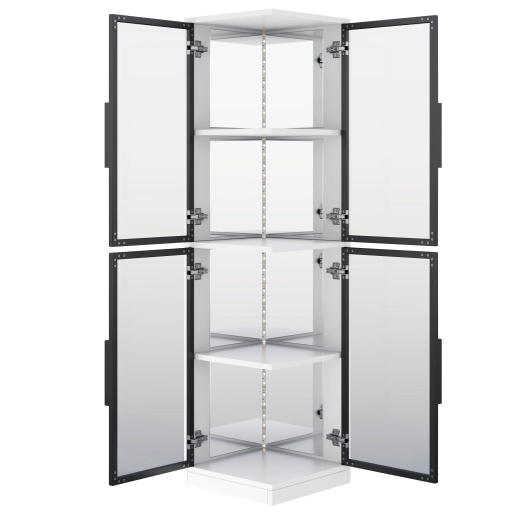 Vetrina in vetro 44x42x164 cm con LED multicolore e schienale a specchio; bianca