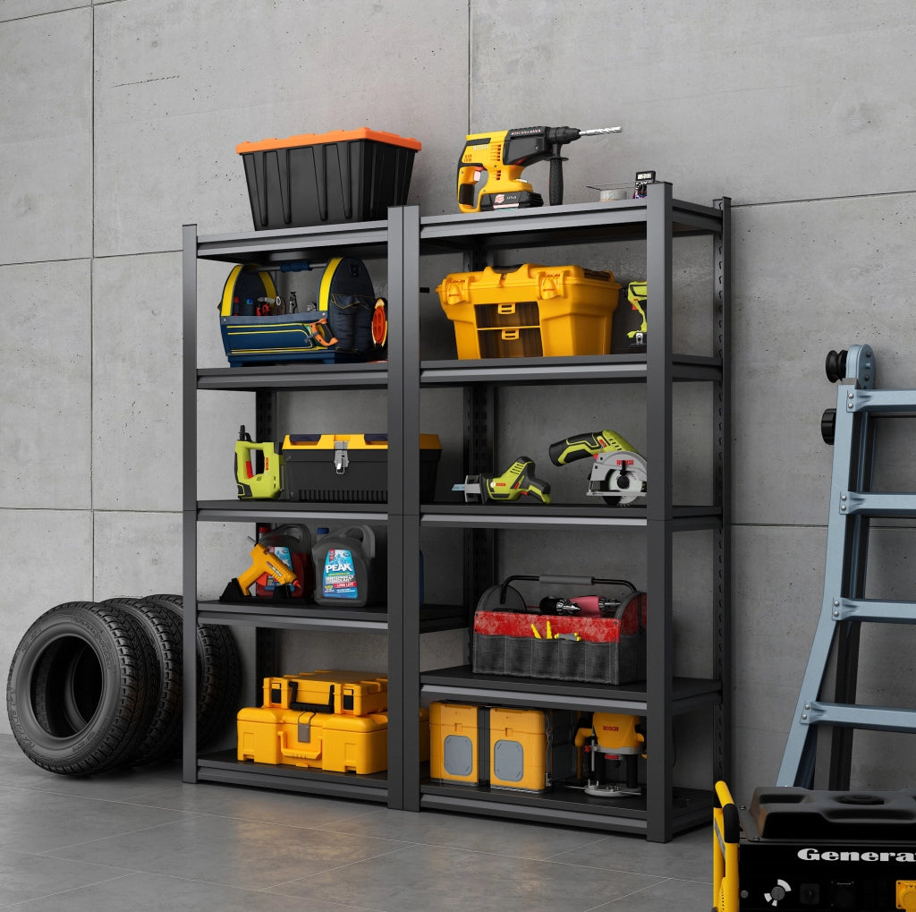 Scaffale Pesante in Metallo Nero 5 Ripiani Regolabili, 183 cm x 90 cm x 40 cm, Portata 650 kg per Magazzino e Garage