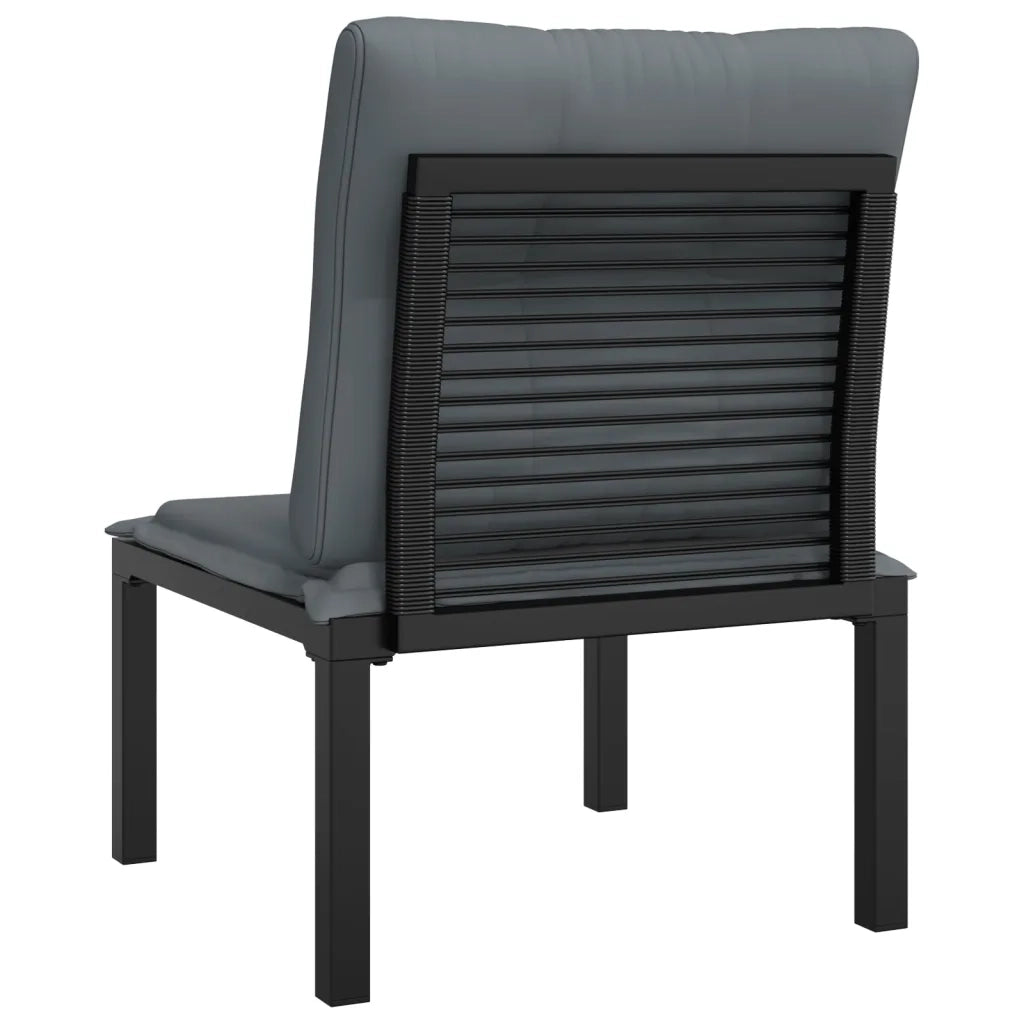 Poltroncina-Poltrona da Giardino con Cuscini Polyrattan Nero e Grigio