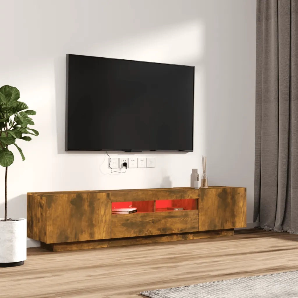 Set Mobili TV 2pz con Luci LED Rovere Fumo in Legno Multistrato 3120167