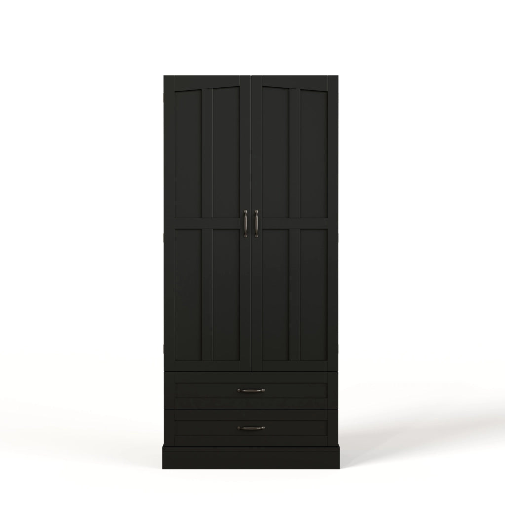 Hochschrank mit 3 Ausziehböden, 2 Schubladen und Doppeltür aus MDF, 180x80x37,5 cm für Küche und Esszimmer