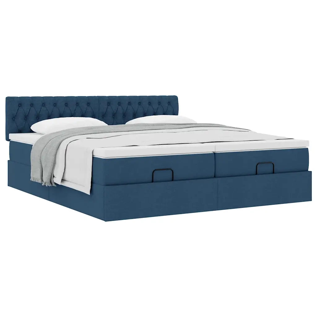 Struttura Letto Pouf con Materassi Blu 200x200 cm in Tessuto