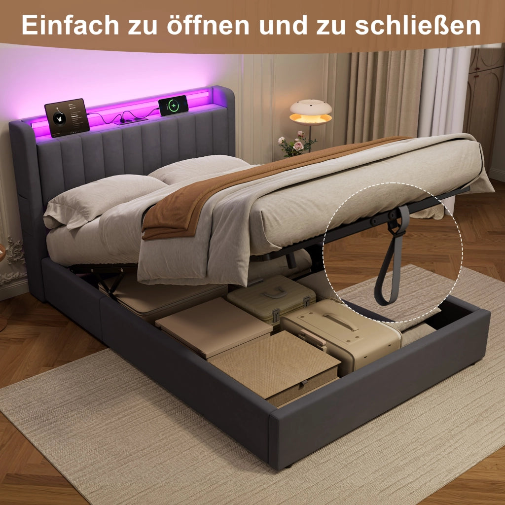 Letto contenitore 140x190 cm, colore grigio