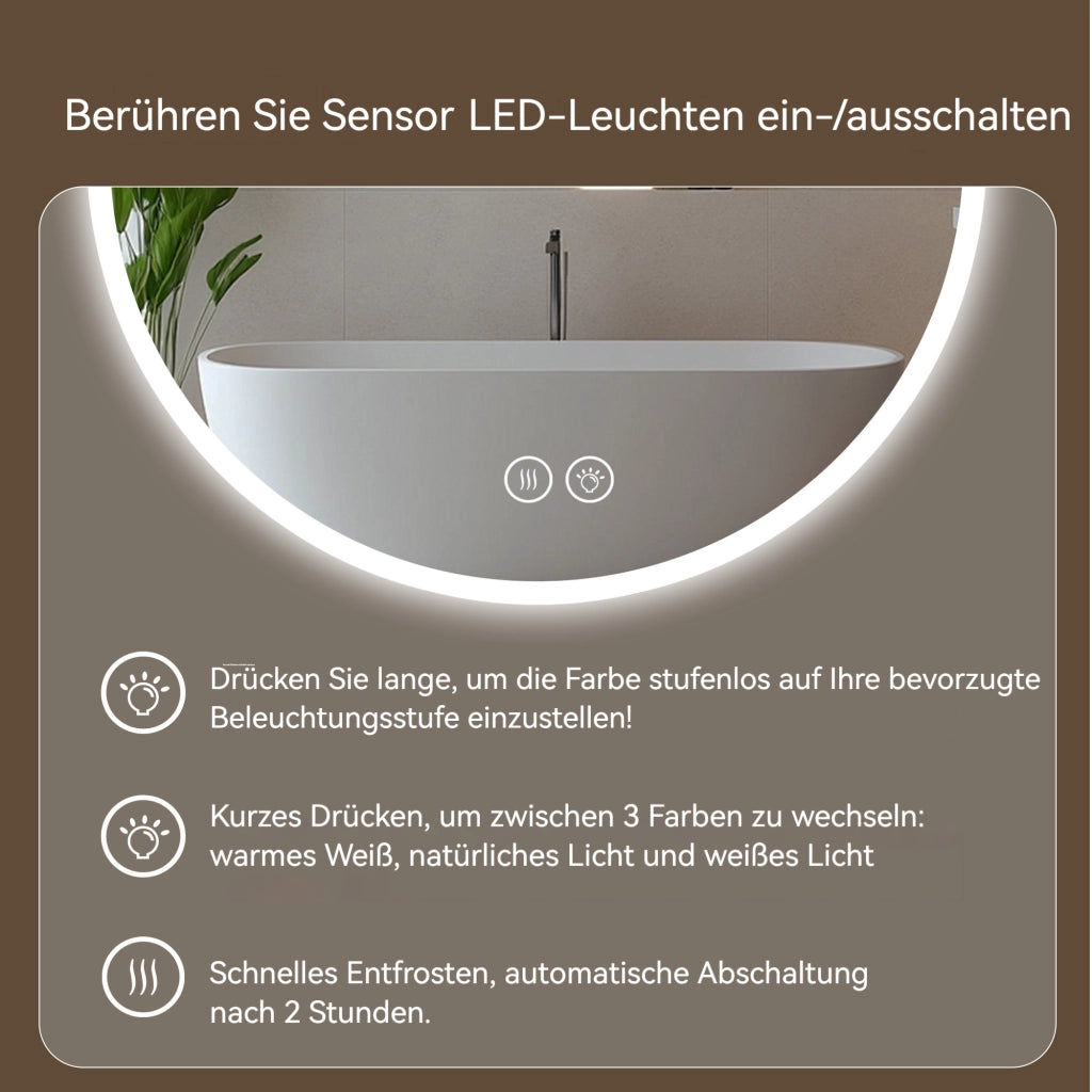 Specchio bagno LED rotondo 70 cm con luce dimmerabile 3000K 4000K 6000K funzione antiappannamento argento