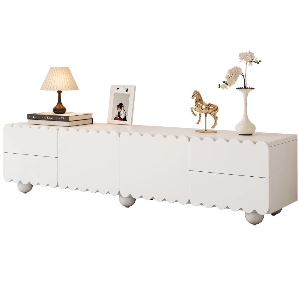 Mobile TV 175x38x37 cm con ante e cassetti in MDF e pannelli di particelle bianco