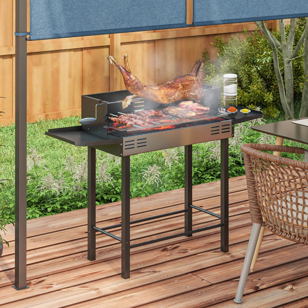 Barbecue a Carbone 3 Livelli con Girarrosto ¨C Xylo ¨C Acciaio Inox Nero 118x32x90 cm