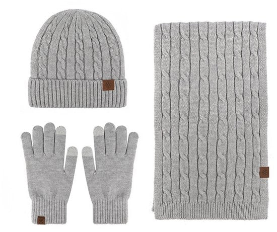 Set invernale per adulti - cappello imbottito, sciarpa e guanti - set invernale unisex per donne e uomini (Grigio chiaro)