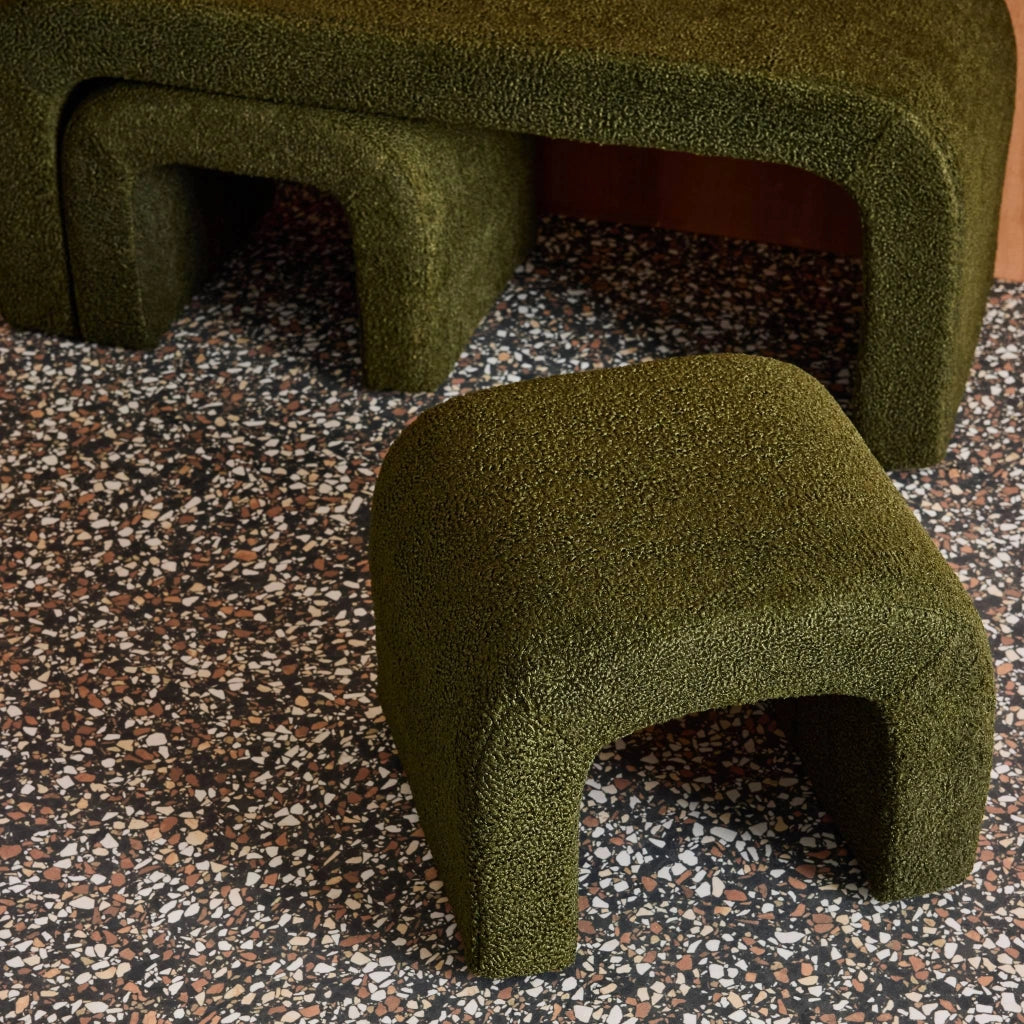 Panca e sgabelli impilabili bouclé, verde kaki