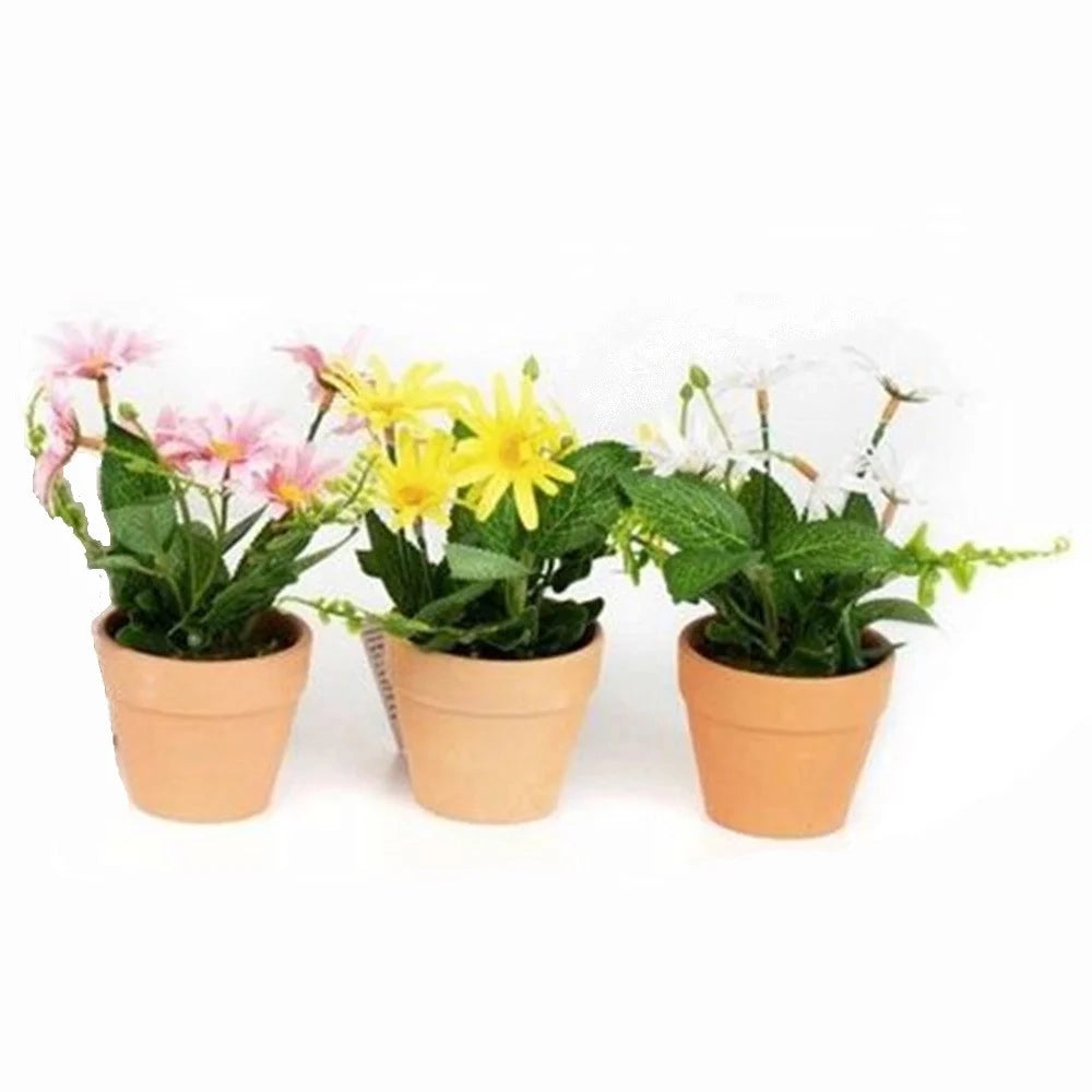 Trade Shop - Set 12pz Mini Pianta Fiori Artificiale Con Vaso In Terracotta ø6.5x15cm Decorazioni 231039 -