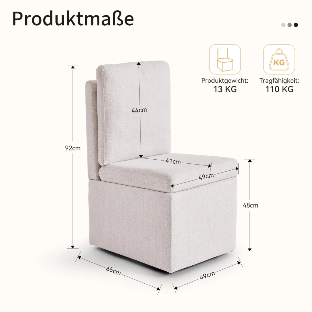 Sedia da pranzo girevole con contenitore e ruote grigio-beige