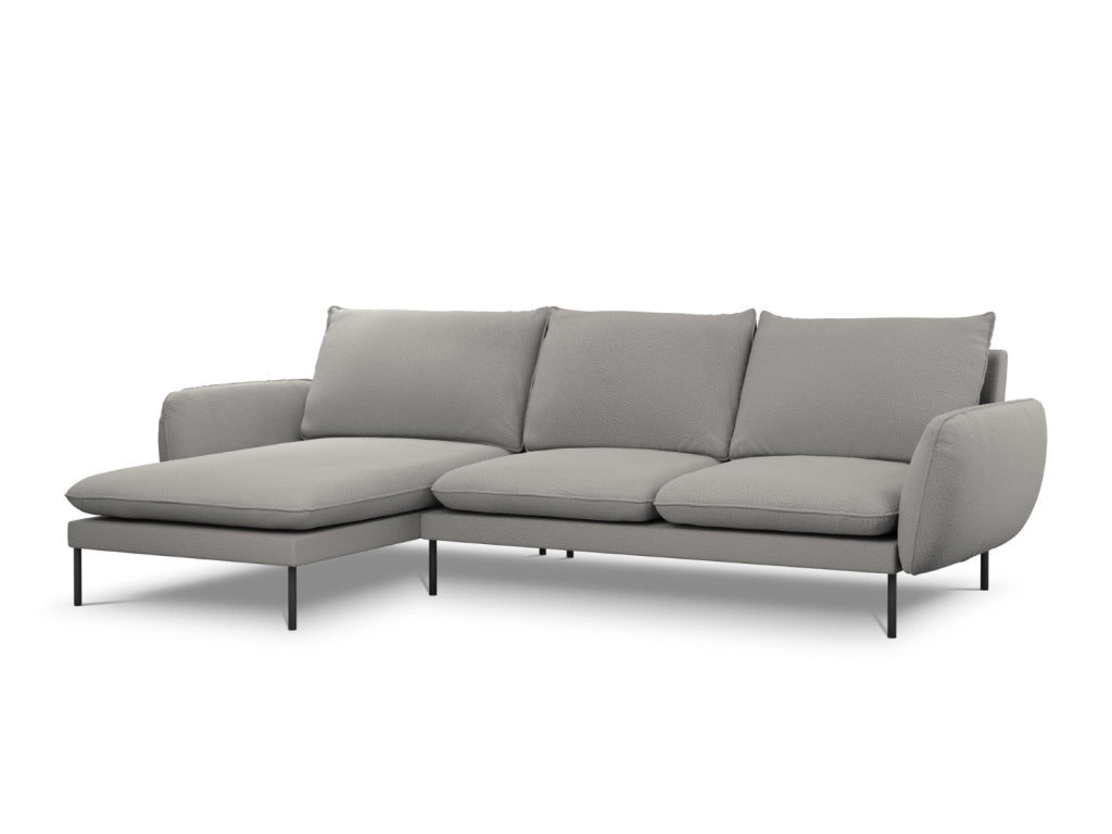 Cosmopolitan Design - Divano angolare sinistro "Vienna" 5 posti in bouclé grigio 