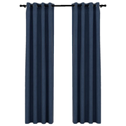 Tende Oscuranti | Tende Blackout Effetto Lino con Occhielli 2 pz Blu 140x225 cm