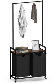 Asciugamano a 2 cassetti, asciugamano con spazio di stoccaggio e tasche estensibili, asciugamani con ruote, asciugamano di Oxford in tessuto, telaio metallico per spazio asciugamani, bagno, camera da letto, nero