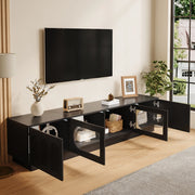 Mobile TV nero 200 x 40 x 42 cm con 4 ante; vetrine ovali LED controllate tramite app