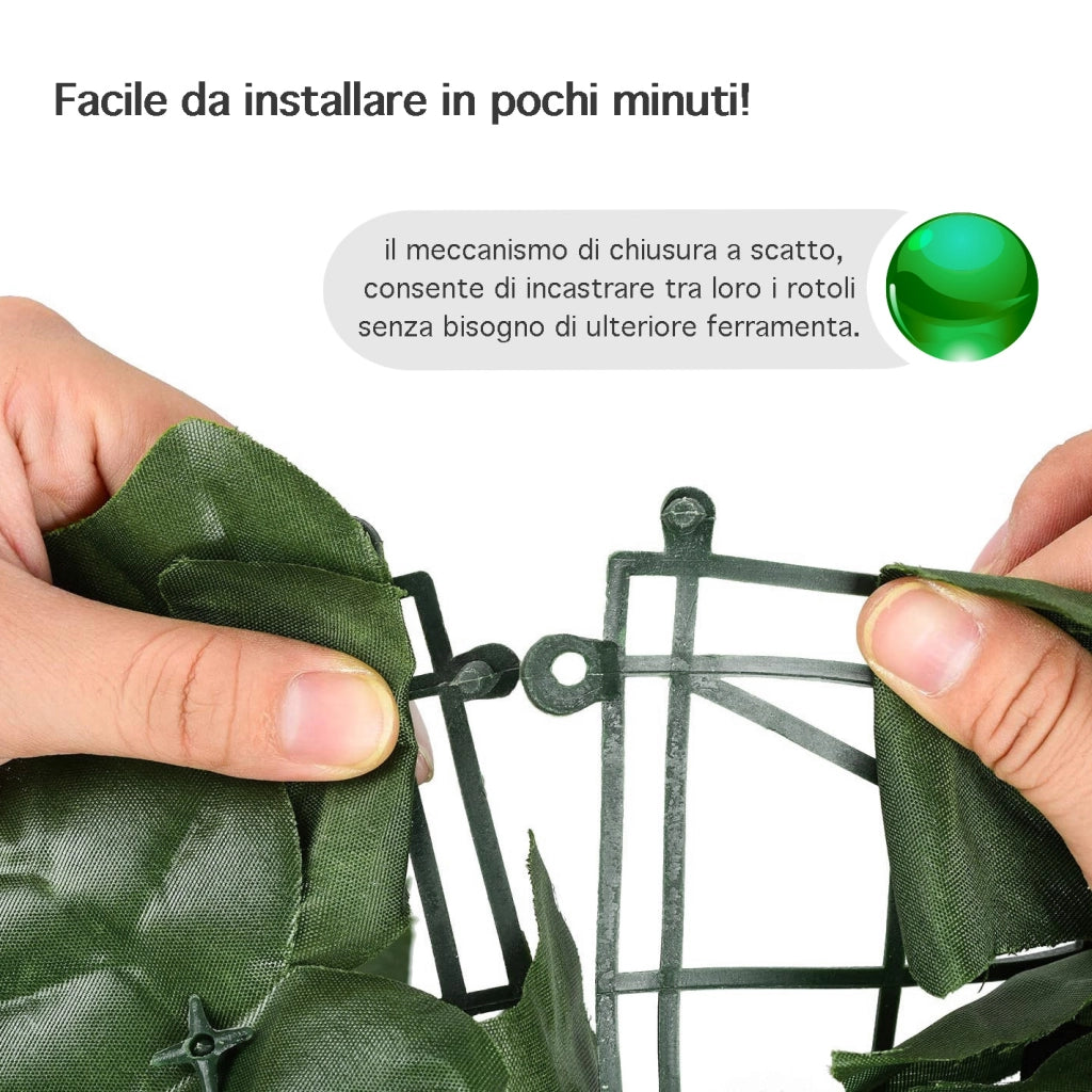 Siepe Artificiale Edera Finta Sempreverde Sintetica Anticaduta Frangivista Frangivento Ringhiera Terrazzo Balcone Giardino diverse Misure - Verde - 1.5x3Mt