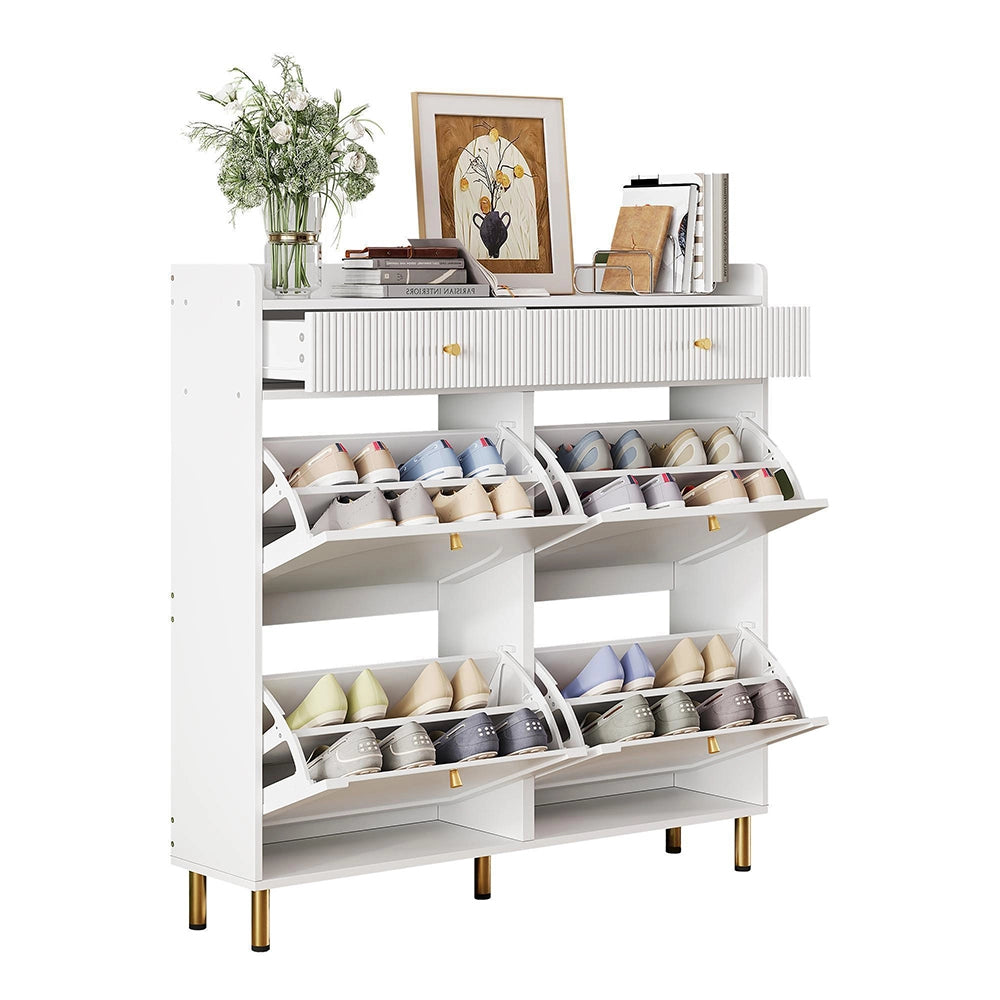 Armadio per scarpe stretto - Xylo - 106,5x25x105,5 cm - Bianco - 4 ante battenti e 2 cassetti